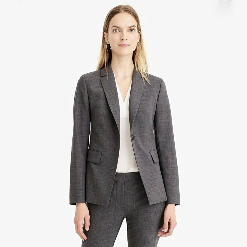 J. Crew Single Button Blazer in Everyday Wool Heather Grey size 24 NWT